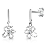 Load image into Gallery viewer, Small  Silver Flower Drop Earrings With Cubic Zirconia Centres-JOOLS by Jenny  Brown
