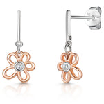 Load image into Gallery viewer, Small Rose Gold Flower Drop Earrings With Cubic Zirconia Centres-JOOLS by Jenny  Brown
