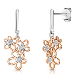 Load image into Gallery viewer, Rose Gold Triple Flower Outline Drop Earring With Cubic Zirconia Centre - JOOLS By Jenny Brown
