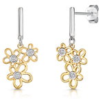 Load image into Gallery viewer, Yellow Gold Triple Flower  Cubic Zirconia Drop Earrings- JOOLS By Jenny Brown
