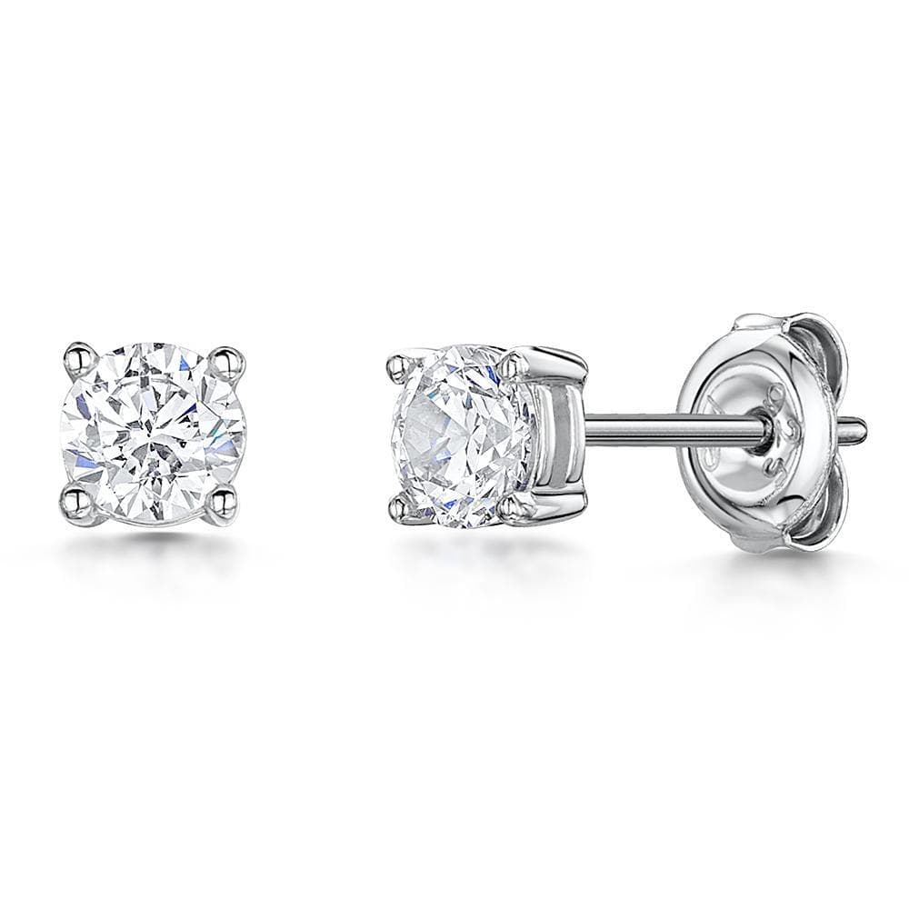 STERLING SILVER SOLITAIRE STUD EARRINGS - SET WITH A 0.5 CARAT  BRILLIANT ROUND CUBIC ZIRCONIA STONE- PLATINUM FINISHEDEarrings - JOOLS By Jenny Brown