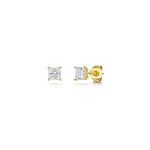 Load image into Gallery viewer, Yellow Gold Cubic Zirconia Square Stud Earrings-JOOLS By Jenny Brown
