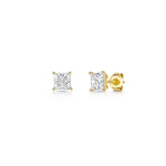 Load image into Gallery viewer, Yellow Gold Cubic Zirconia Square Stud Earrings-JOOLS By Jenny Brown
