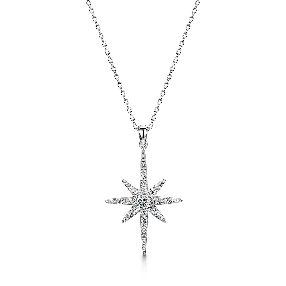 Sterling Silver Small  North Star Necklace With White Zirconia-JOOLS by Jenny Brown