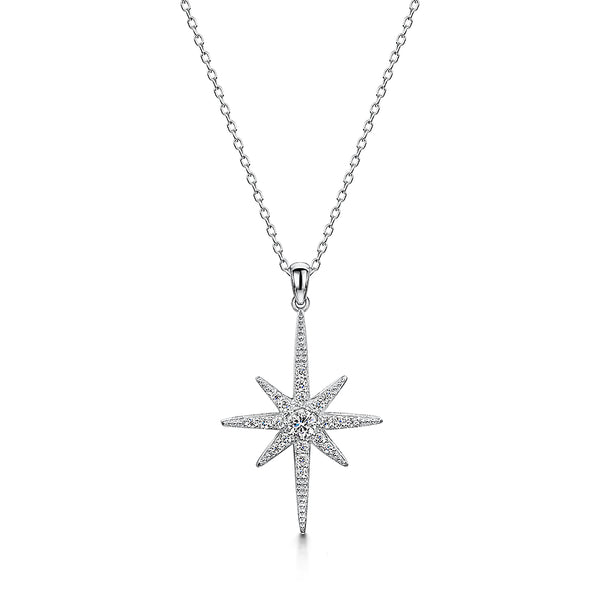 Sterling Silver Small  North Star Necklace With White Zirconia-JOOLS by Jenny Brown