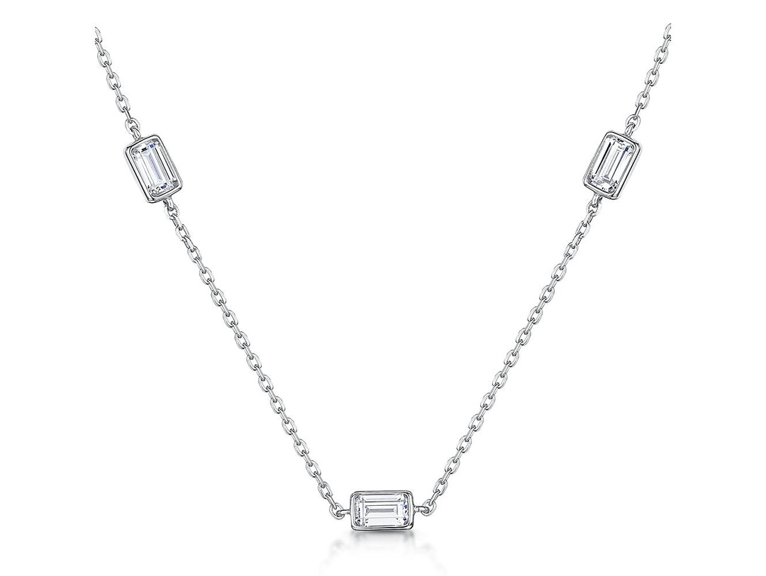 Sterling Silver Emerald Cut Cubic Zirconia Necklace-JOOLS by Jenny Brown