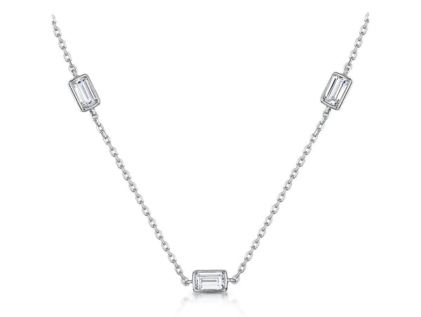 Sterling Silver Emerald Cut Cubic Zirconia Necklace-JOOLS by Jenny Brown