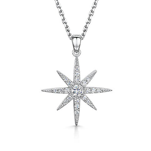 Sterling Silver Small North Star Necklace Set With Cubic Zirconia- Jools By Jenny Brown