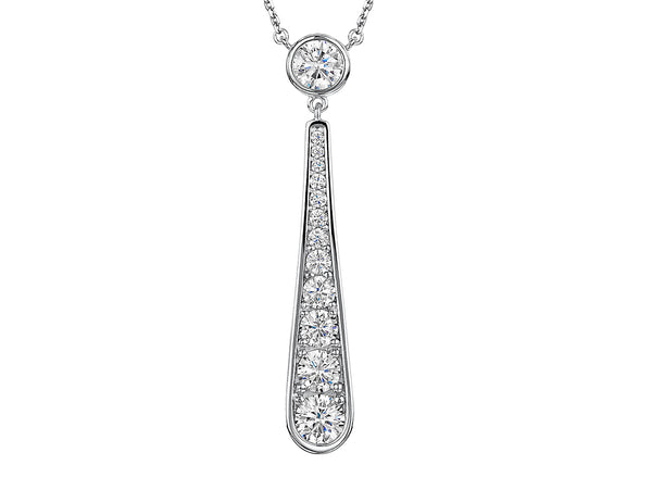 Sterling Silver Long Oval Drop Pendant With Cubic Zirconia-JOOLS by Jenny Brown