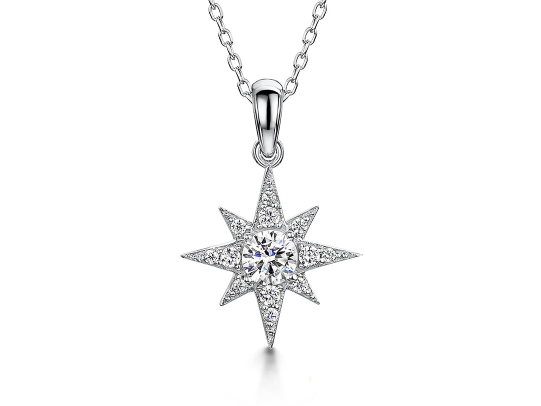 Sterling Silver Small  North Star Pendant- Set With a 4mm Cunic Zirconia Round Centre Stone-JOOLS by Jenny Brown