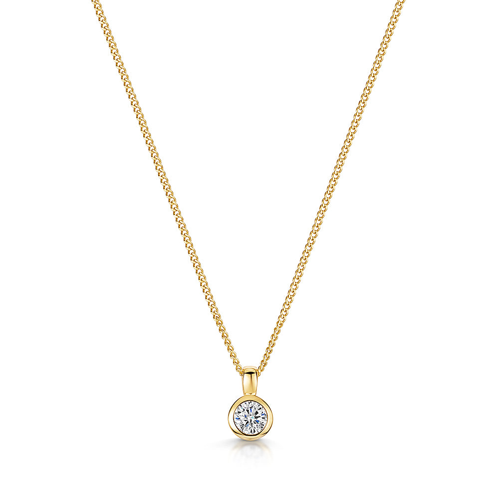 Yellow Gold Rubover Solitaire Pendant With A Cubic Zirconia Stone-JOOLS By Jenny Brown