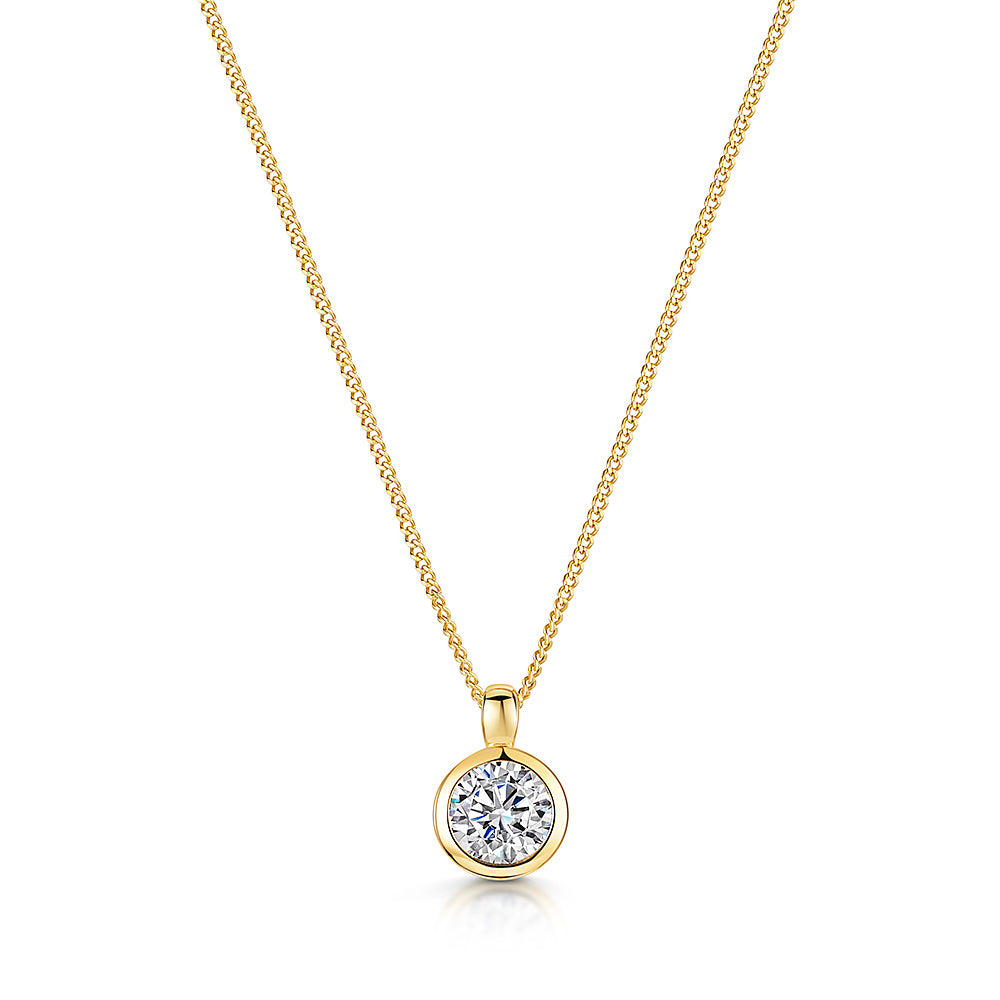  Yellow Gold 1 Carat Solitaire Pendant With A Cubic Zirconia Stone-JOOLS by Jenny Brown