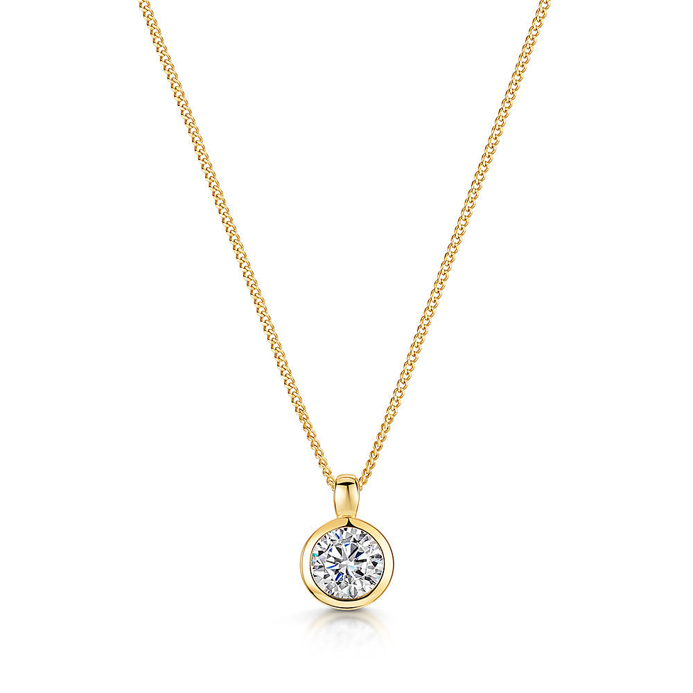 Yellow Gold 1 Carat Solitaire Pendant With A Cubic Zirconia Stone-JOOLS By Jenny Brown