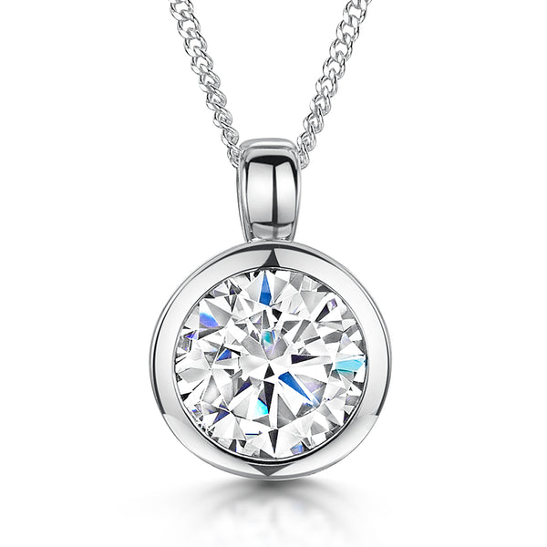 A sterling silver pendant featuring a 2ct round cubic zirconia solitaire -JOOLS by Jenny Brown