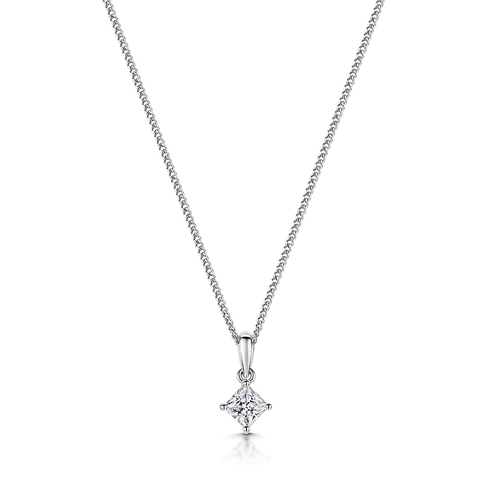 Sterling Silver Quarter Carat Square Cubic Zirconia Pendant