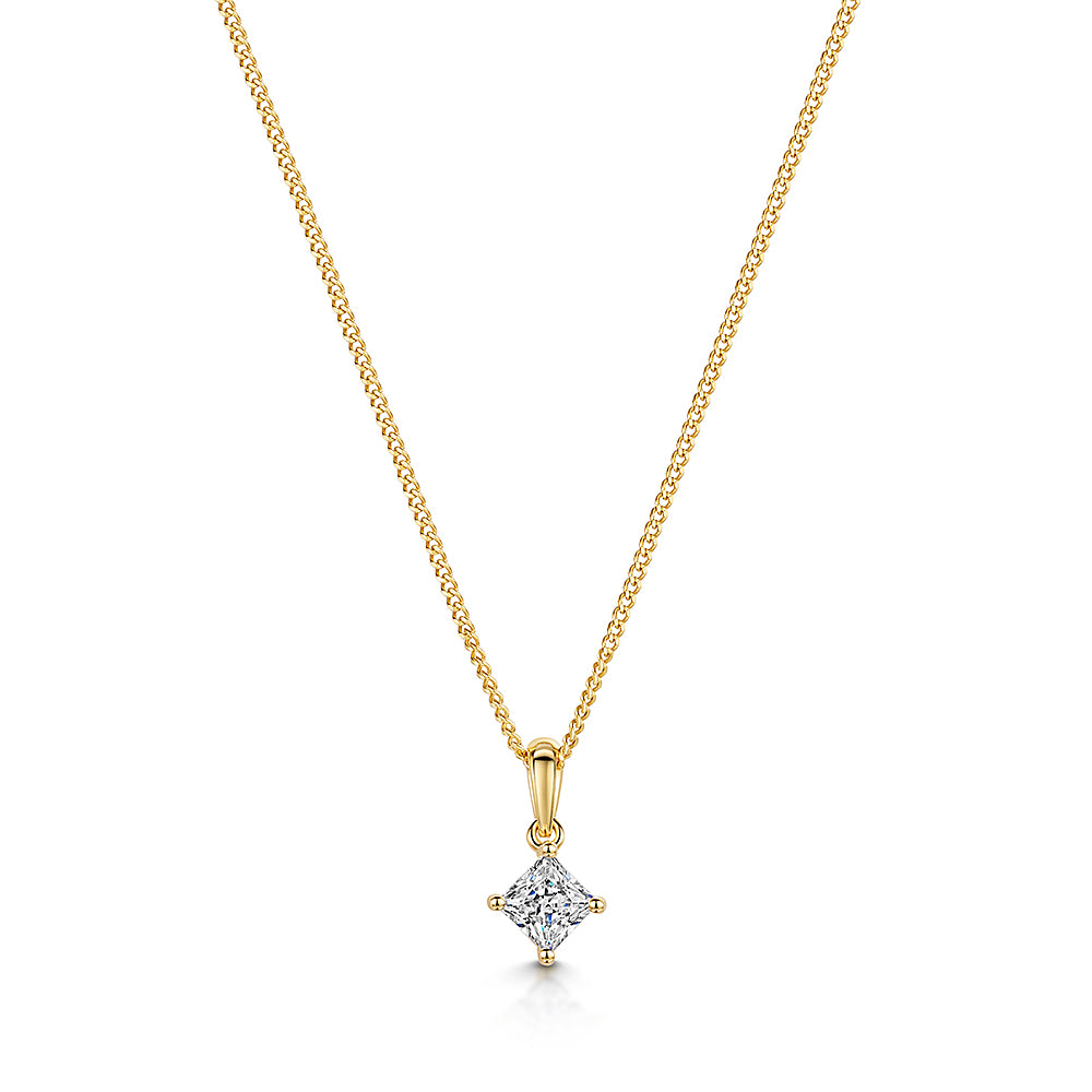 Yellow Gold Quarter Carat Square Cubic Zirconia Pendant-JOOLS by Jenny Browny