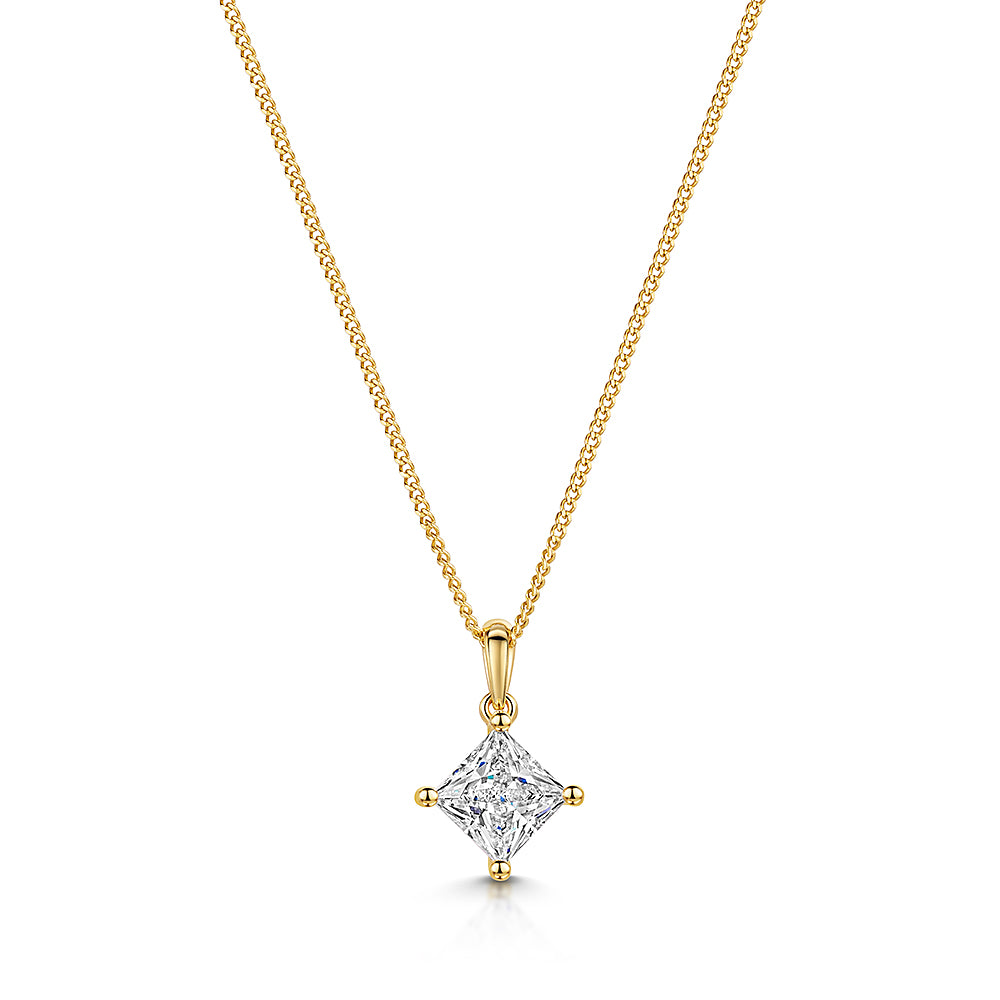 Yellow Gold Offset Square Pendant Set With A Square Cubic Zirconia Stone-JOOLS by Jenny Brown