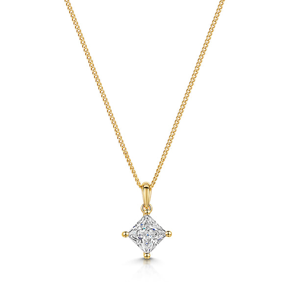 Yellow Gold Offset Square Pendant Set With A Square Cubic Zirconia Stone-JOOLS by Jenny Brown