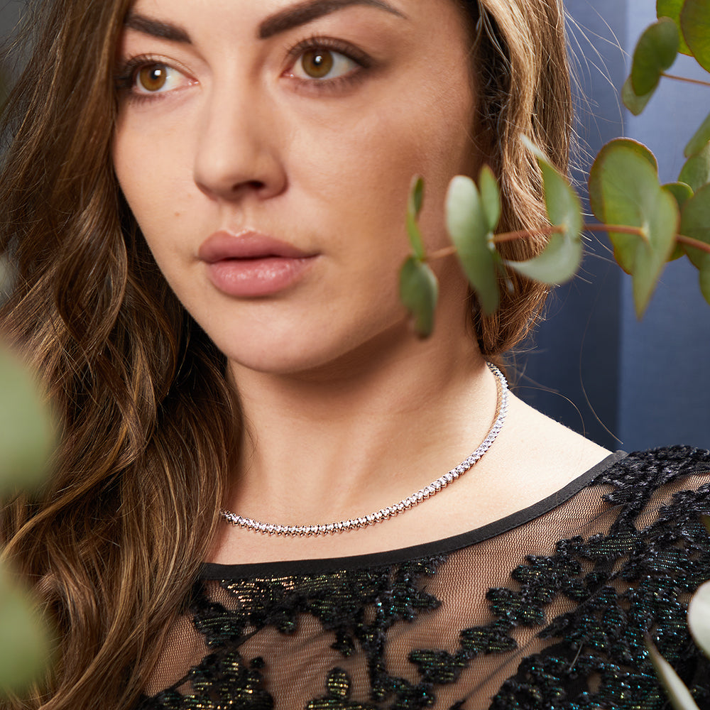 Sterling Silver 3mm Cubic Zirconia Full Tennis Necklace