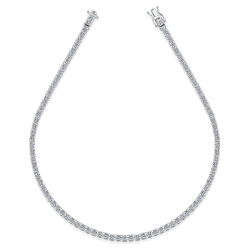 A sterling silver tennis necklace with 9.15ct cubic zirconia stones set in a 4 claw setting.-JOOLS by Jenny Brown 