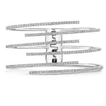 Load image into Gallery viewer, Sterling Silver Wide Cuff Bangle With Cubic Zirconia Strands On  A Spring Opening JOOLS by  Jenny Brown
