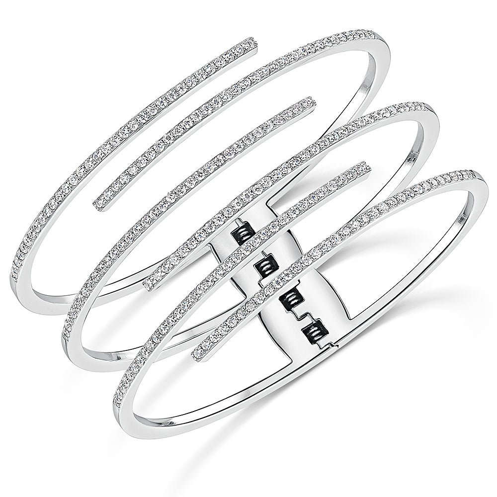 Sterling Silver Wide Cuff Bangle With Cubic Zirconia Strands On  A Spring Opening JOOLS by  Jenny Brown