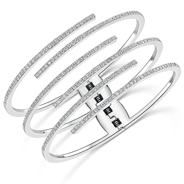 Sterling Silver Wide Cuff Bangle With Cubic Zirconia Strands On  A Spring Opening JOOLS by  Jenny Brown