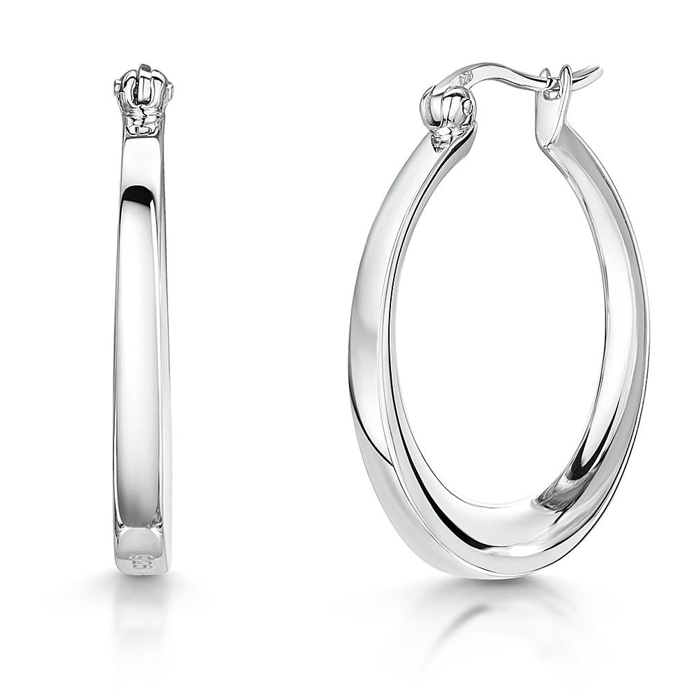 Sterling Silver  Solid  Classic Oval Oval Hoop Earrings With A  Snap Bar Backearrings - JOOLS By Jenny Brown