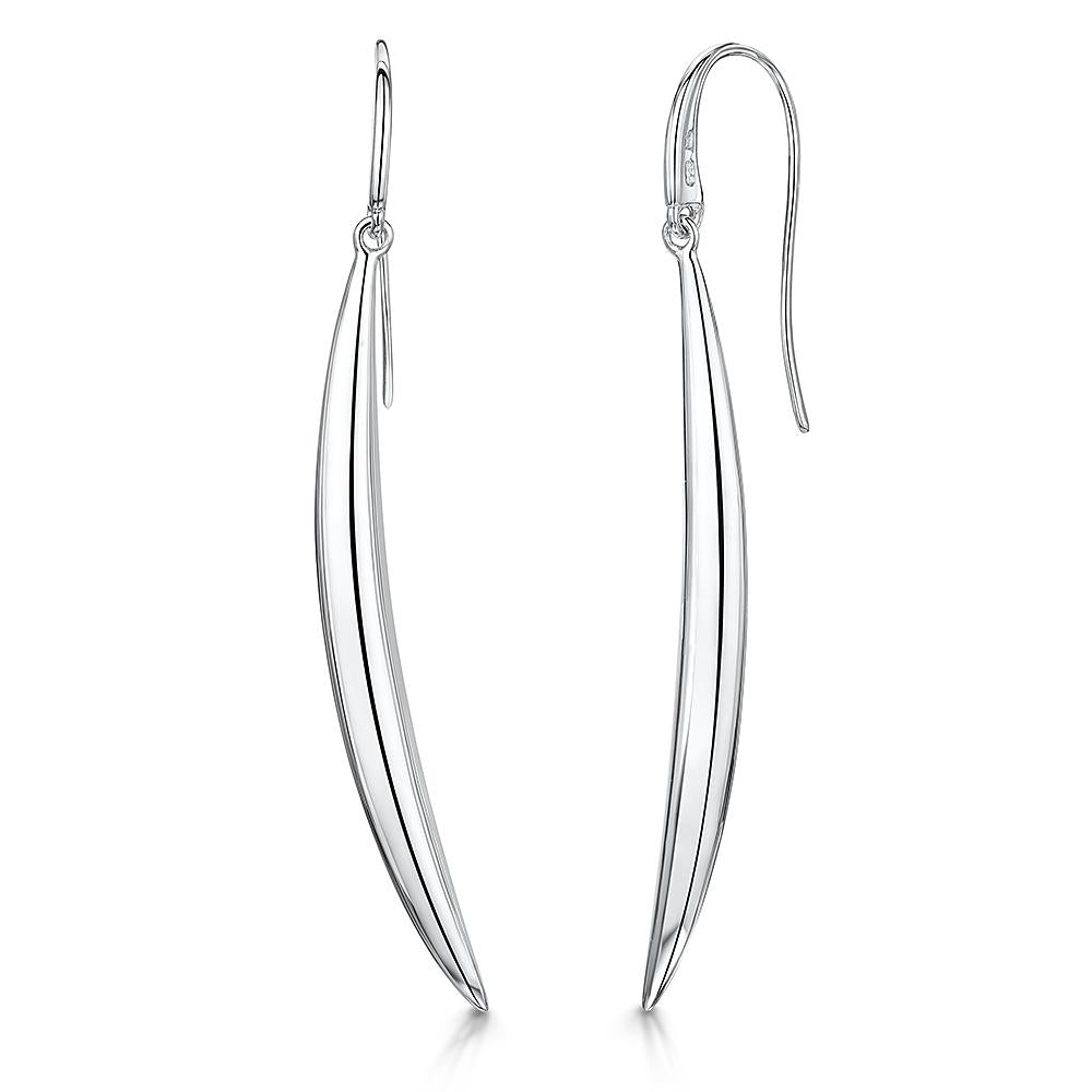 Sterling Silver  Long Elegant Curve Earrings  On A Fish Hook Backearrings - JOOLS By Jenny Brown