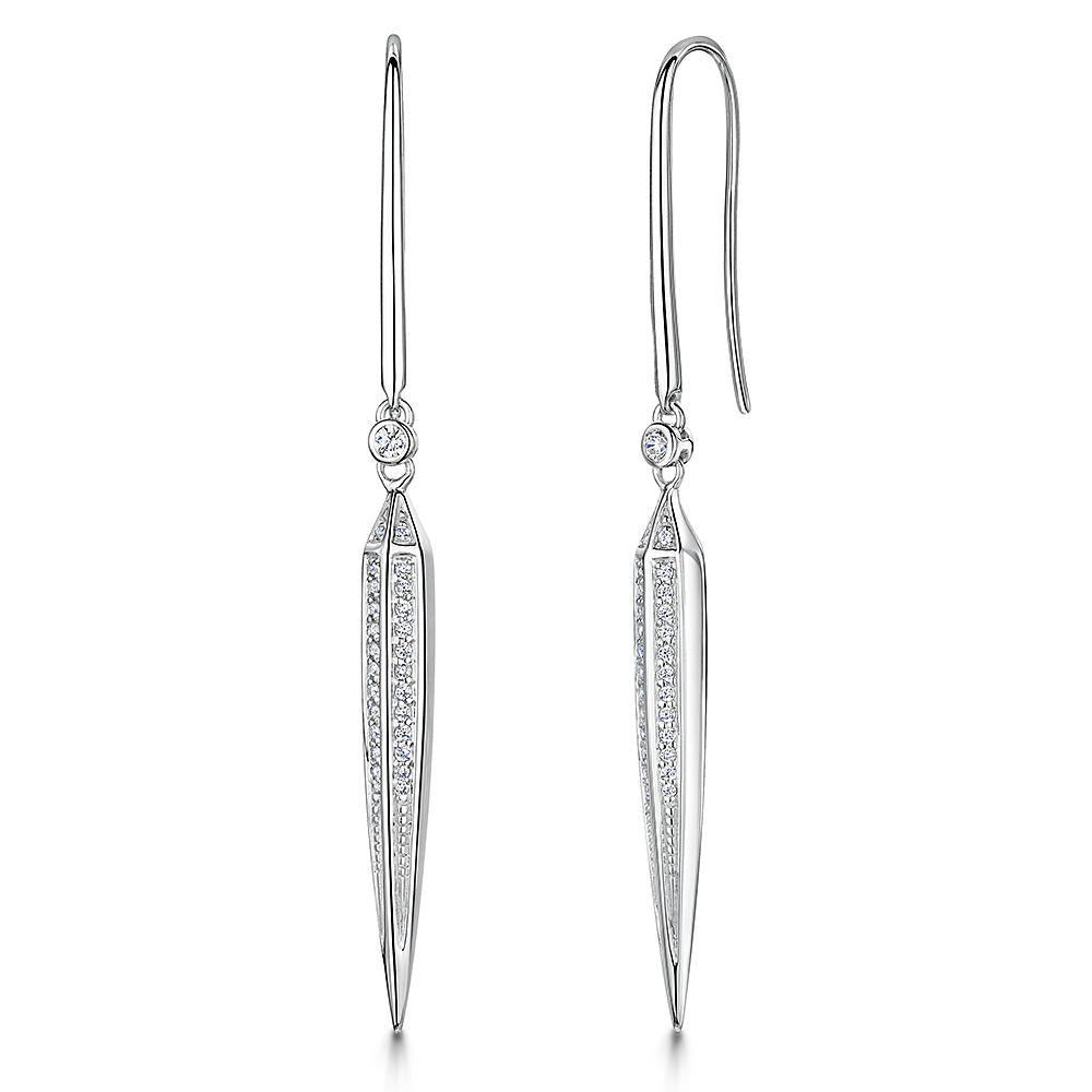 Sterling Silver Cubic Zirconia Drop Earrings Encrusted Triangles With A Fishook Back Featureearrings - JOOLS By Jenny Brown