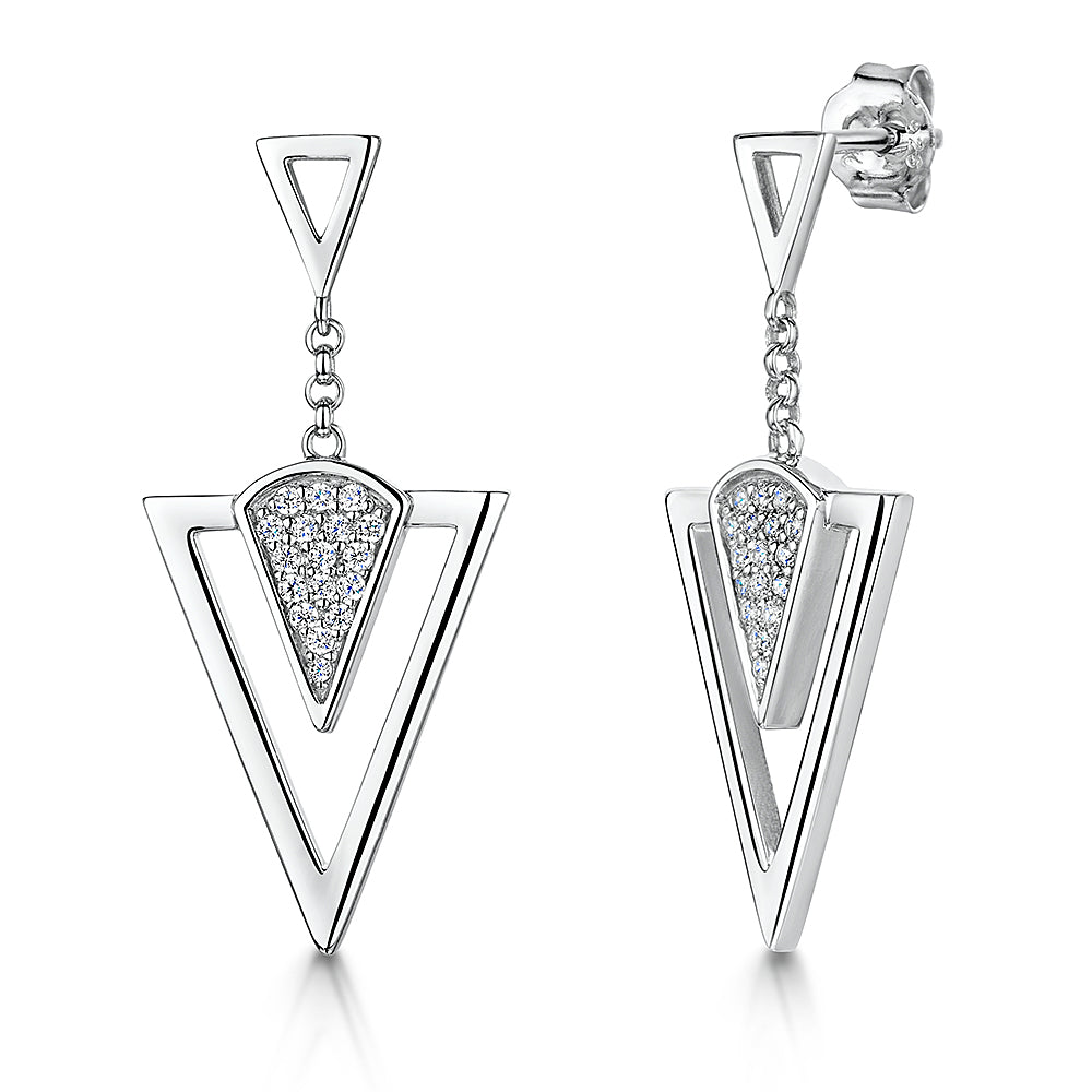 Sterling Silver Drop Earrings - Art Deco Style Featuring A Silver Triangle - JOOLS by Jenny Brown