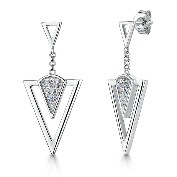 Sterling Silver Drop Earrings - Art Deco Style Featuring A Silver Triangle - JOOLS by Jenny Brown