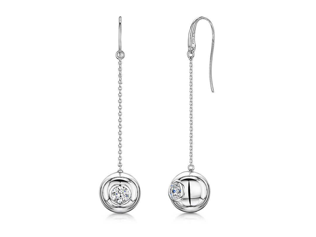 Sterling Silver Large Ball & Long Chain Drop Earring Set With Cubic Zirconia