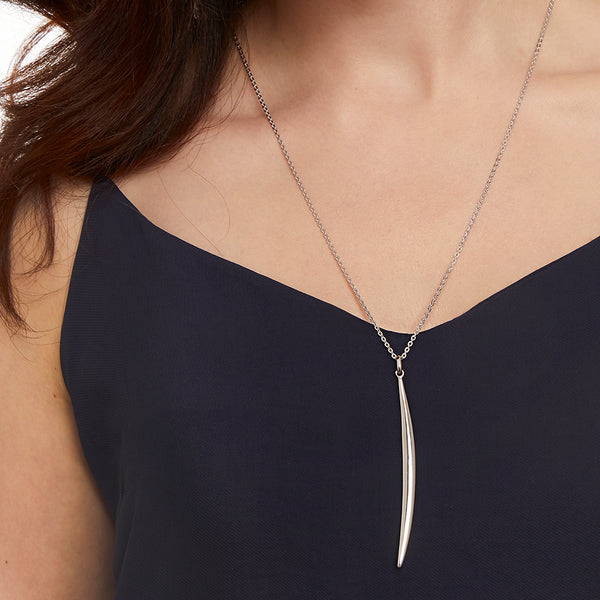 Sterling Silver  Long Elegant Curve Necklace On A Long Silver Chain - JOOLS By Jenny Brown