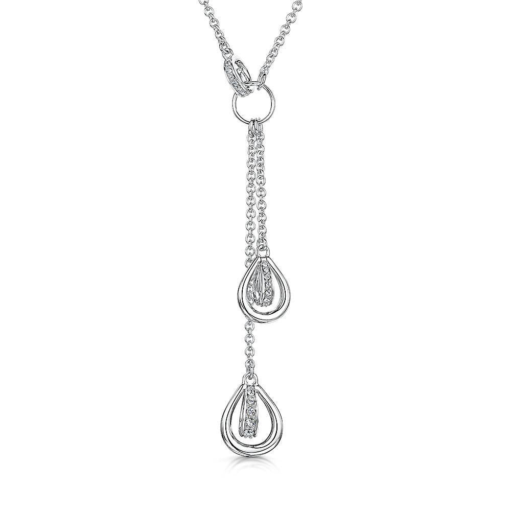 Sterling Silver Drop Necklace - Art Deco Style Set With A Drop Oval Feature and Cubic Zirconia Centresnecklace - JOOLS By Jenny Brown