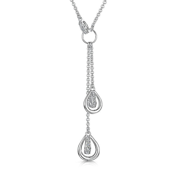 Sterling Silver Drop Necklace - Art Deco Style Set With A Drop Oval Feature and Cubic Zirconia Centresnecklace - JOOLS By Jenny Brown