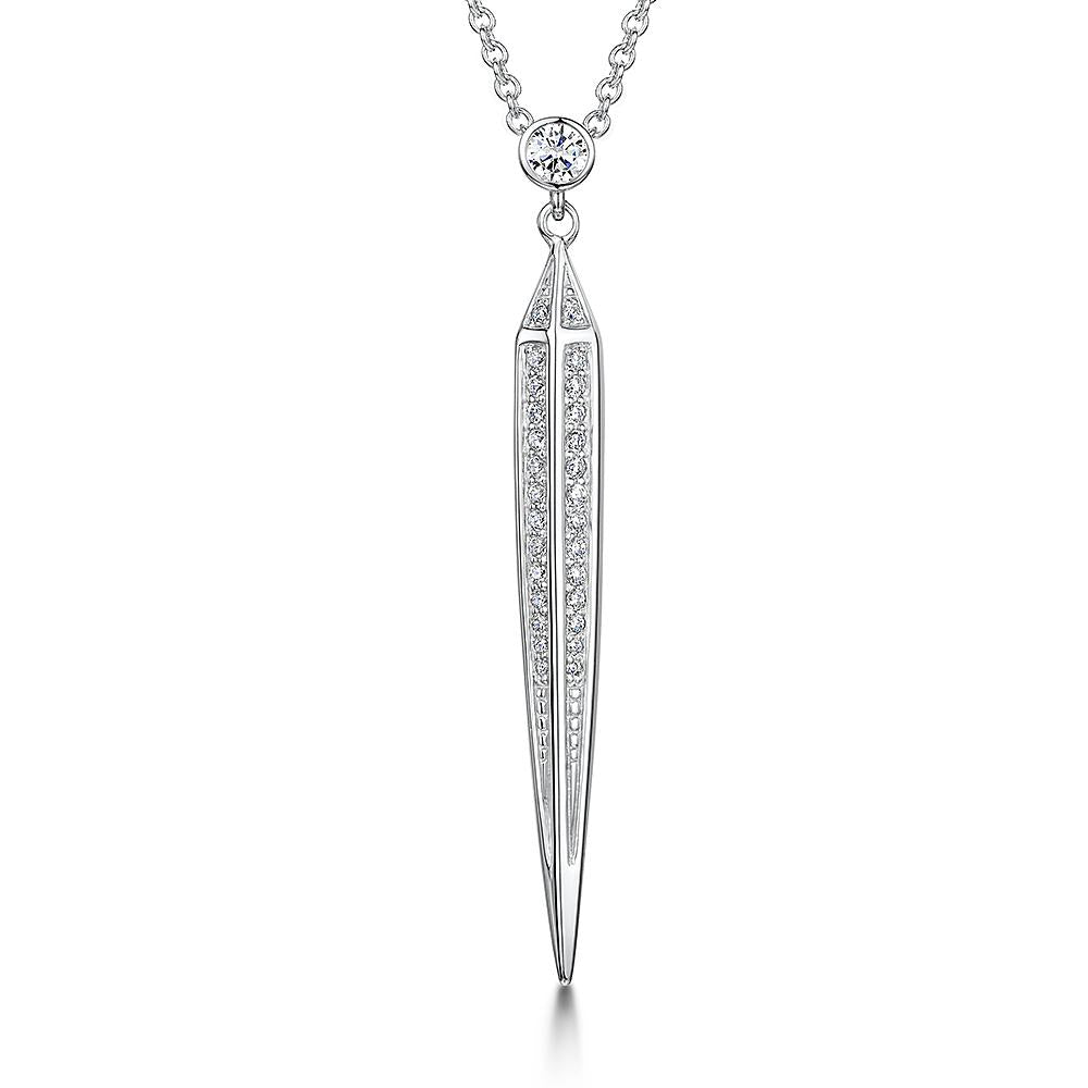 Sterling Silver Cubic Zirconia Necklace Featuring A Tapered Stone Set Triangle Dropnecklace - JOOLS By Jenny Brown