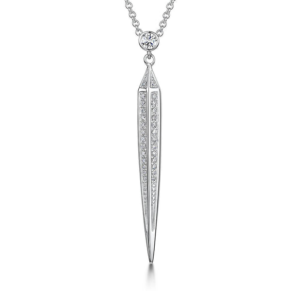 Sterling Silver Cubic Zirconia Necklace Featuring A Tapered Stone Set Triangle Dropnecklace - JOOLS By Jenny Brown