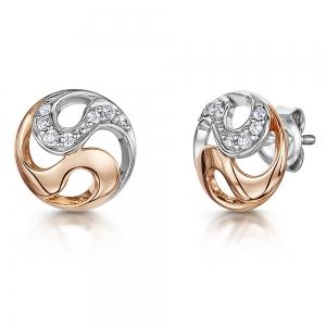 Sterling Silver And Rose Gold Earrings - With A Cubic Zirconia Stone Set Swirl - JOOLS By Jenny Brown