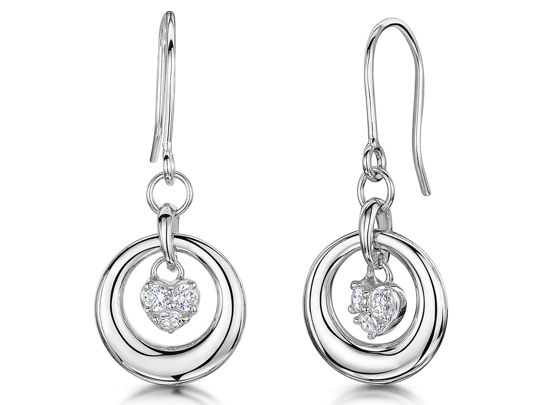 Sterling Silver  Floating Heart Drop  Earrings