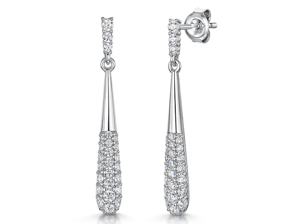 Sterling Silver Baton Drop Earrings With Pave Cubic Zirconias-JOOLS by Jenny brown