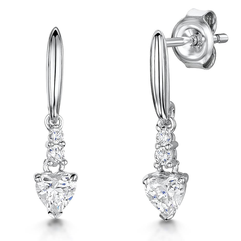 Sterling Silver Solitiare Heart Drop Earrings Set With A Qarter Carat Heart Cubic Zirconia Stoneearrings - JOOLS By Jenny Brown