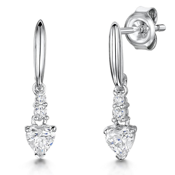 Sterling Silver Solitiare Heart Drop Earrings Set With A Qarter Carat Heart Cubic Zirconia Stoneearrings - JOOLS By Jenny Brown