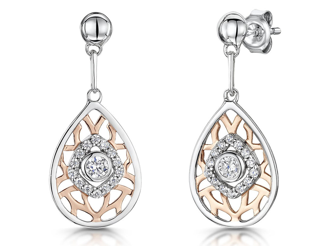 Sterling Silver and Rose Gold Tree Of Life Style EarringEarrings - JOOLS By Jenny Brown