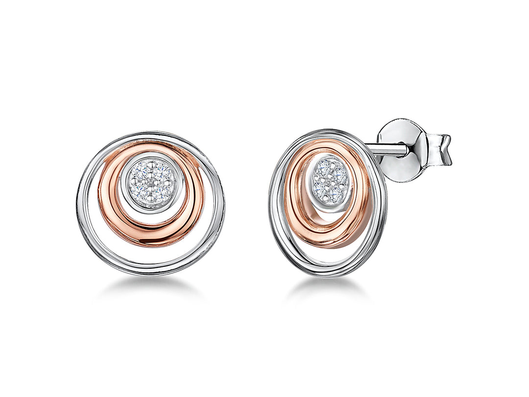 Sterling Silver And Rose Gold Double Circle Earrings - JOOLS By Jenny Brown