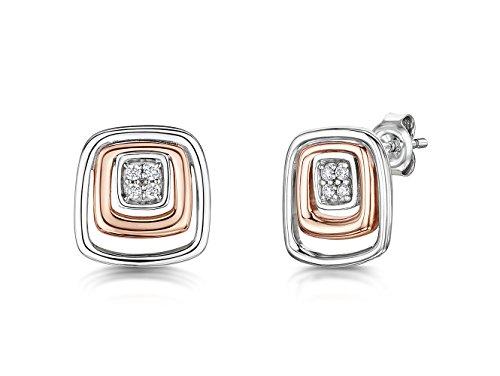 Sterling Silver And Rose Gold Square Stud Earring- With An Inner CZ Pave Set Square - JOOLS By Jenny Brown