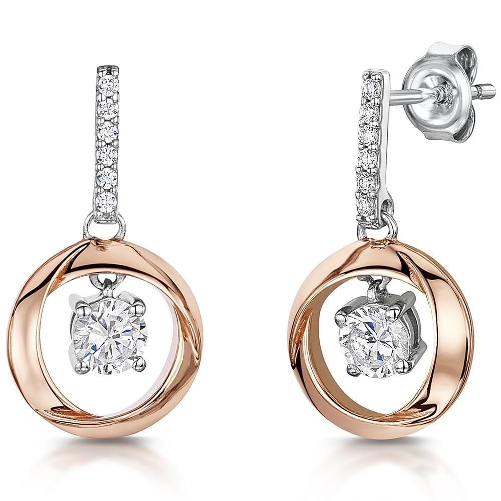 Sterling Silver And Rose Gold Drop Earrings Set With A Cubic Zirconia Single Stone Centre - JOOLS By Jenny Brown
