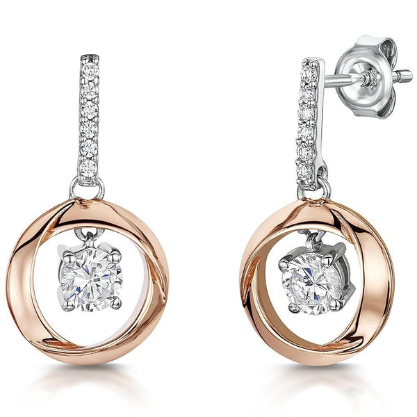 Sterling Silver And Rose Gold Drop Earrings Set With A Cubic Zirconia Single Stone Centre - JOOLS By Jenny Brown