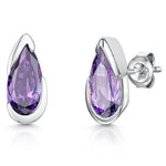 Load image into Gallery viewer, Sterling Silver Teardrop Amethyst Cubic Zirconia Stud Earrings JOOLS by Jenny Brown
