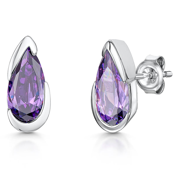 Sterling Silver Teardrop Amethyst Cubic Zirconia Stud Earrings JOOLS by Jenny Brown